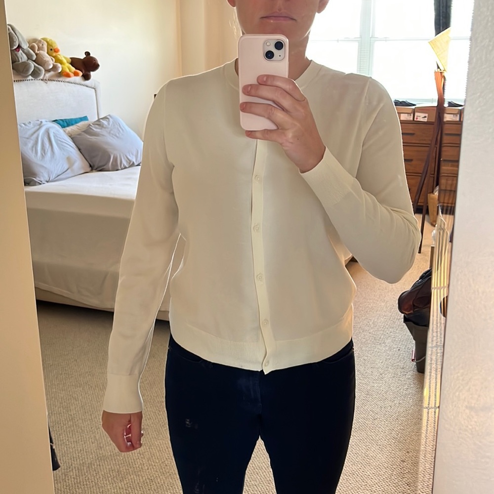 Banana Republic Stretch Cotton White Cardigan, size Medium NWT